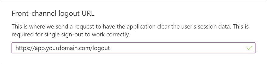 Front-channel logout URL field set to https://app.yourdomain.com/logout