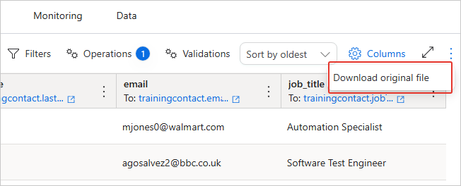 Three-dot menu next to the sorting dropdown on the Preview tab, showing the Download original file option