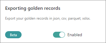 Exporting golden records feature flag card, marked Beta, with the toggle set to Enabled
