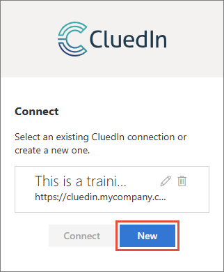 The Connect screen listing an existing connection, with the New button highlighted
