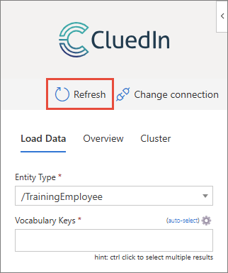 The task pane header with the Refresh option highlighted above the Load Data tab