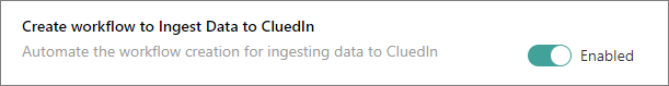 The Create workflow to Ingest Data to CluedIn toggle set to Enabled